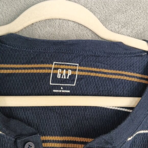 GAP Men Fall Henley Sweater Size LARGE Striped Knit 100% Cotton Pullover Casual - Picture 6 of 11